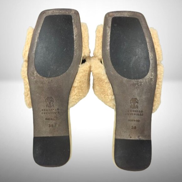 Brunello Cucinelli Shearling Slides – Size 38 (Neutral Beige) - Picture 5 of 7